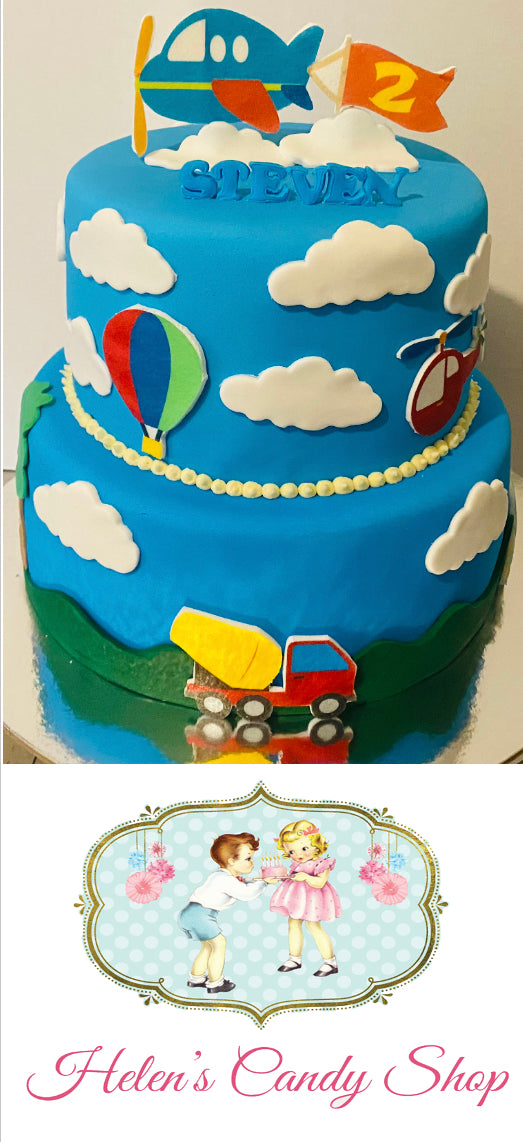 Cars, Planes, Construction & Train Themed Celebration Cake